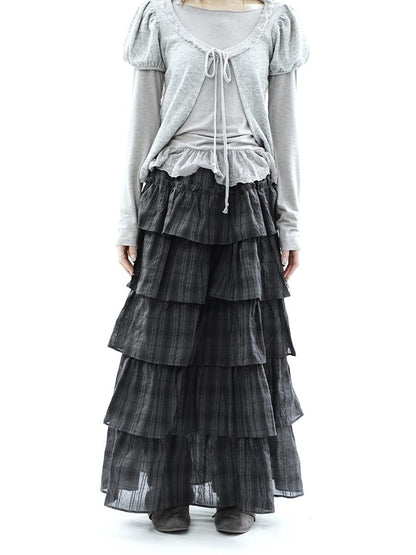 ang project Vintage Checked Patchwork Tiered Elastic Waist Women&