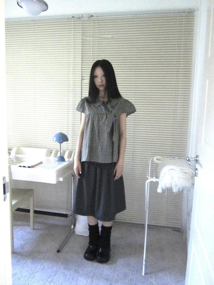 ang project Vintage Checkered Bow Tie Blouse Shirts