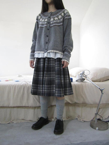 ang project Vintage Checkered Pleated Wool Skirt Skirt