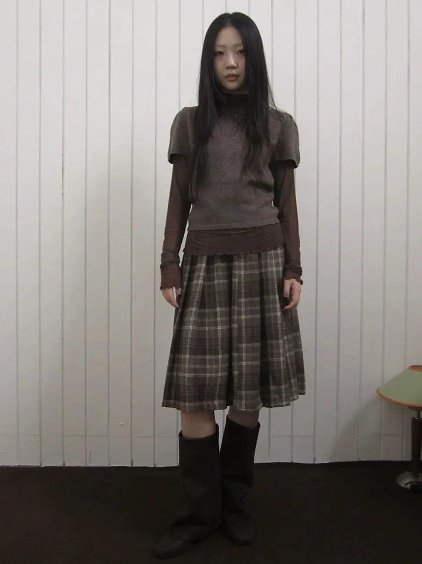ang project Vintage Checkered Pleated Wool Skirt Skirt
