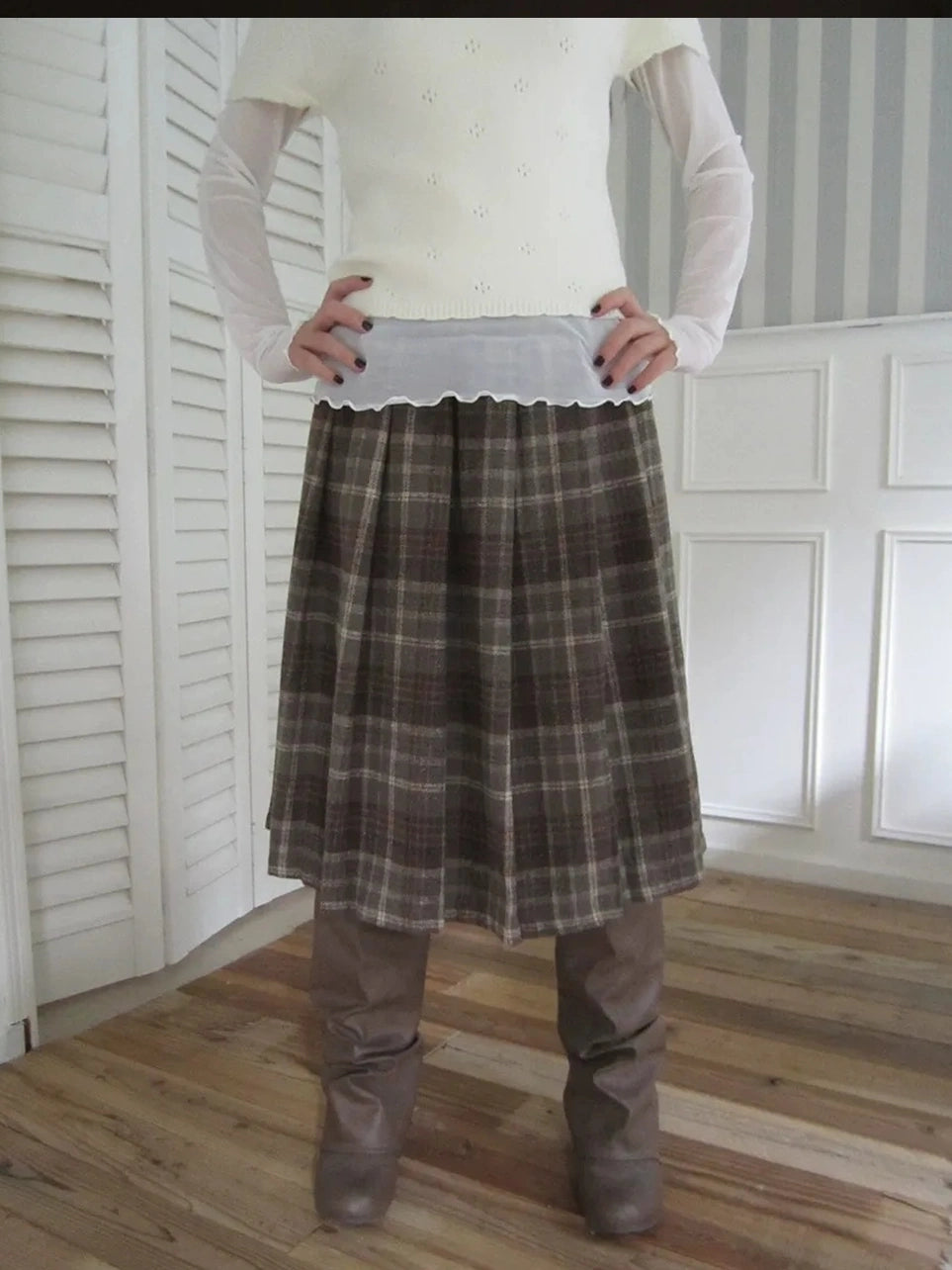 ang project Vintage Checkered Pleated Wool Skirt Skirt
