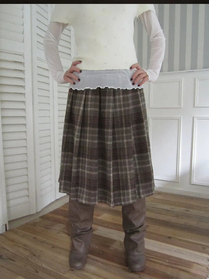 ang project Vintage Checkered Pleated Wool Skirt Skirt