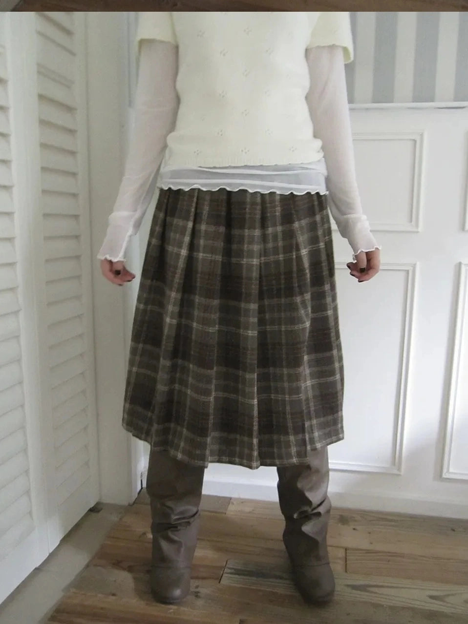 ang project Vintage Checkered Pleated Wool Skirt Skirt