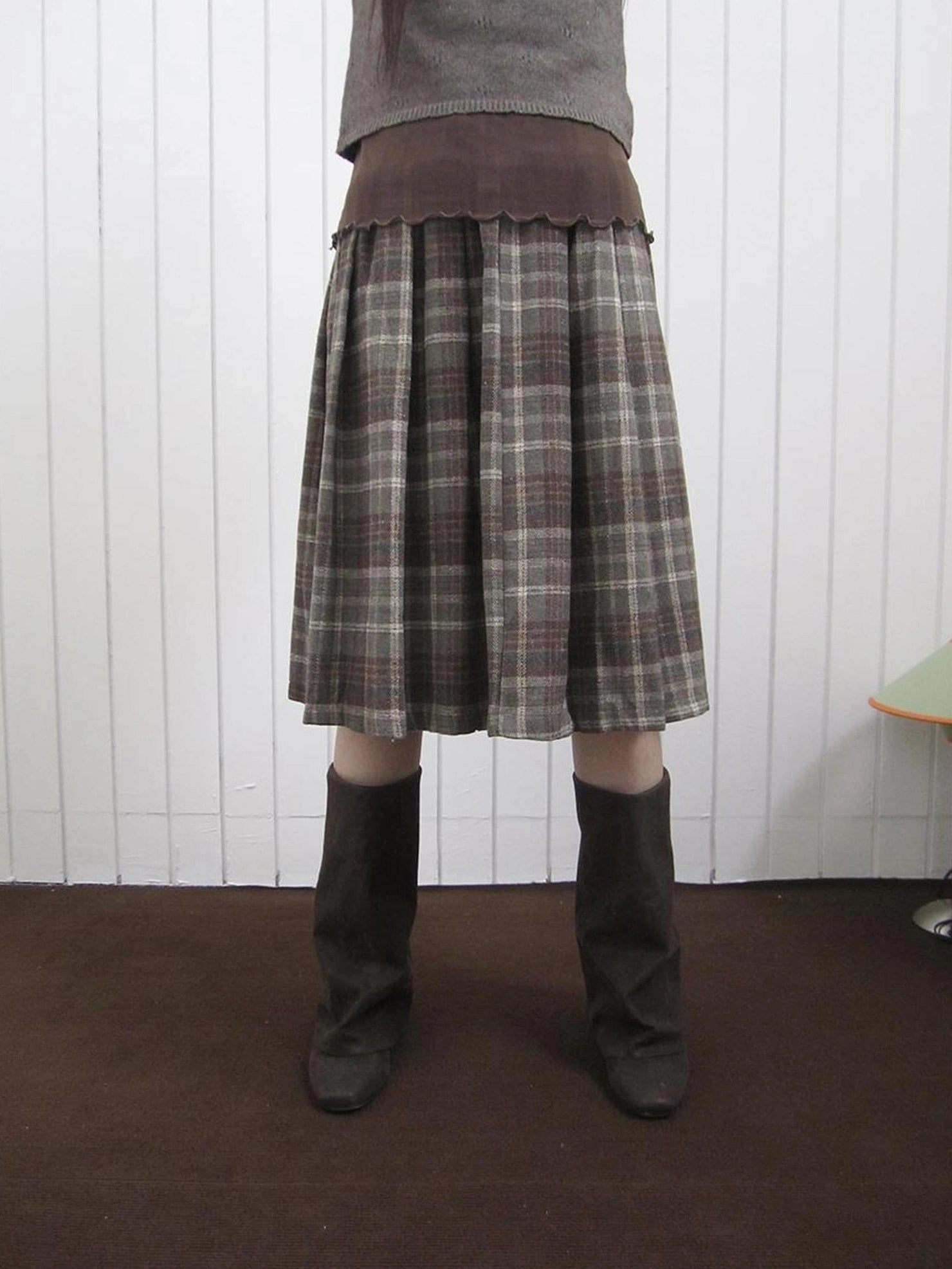 ang project Vintage Checkered Pleated Wool Skirt Skirt