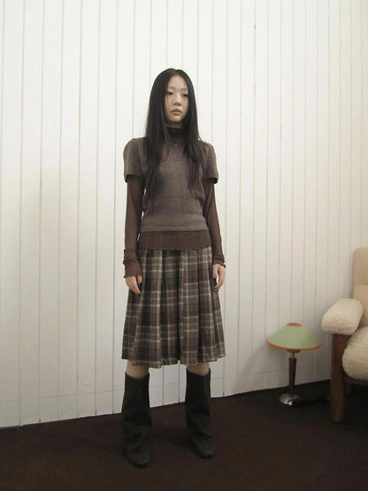 ang project Vintage Checkered Pleated Wool Skirt Skirt