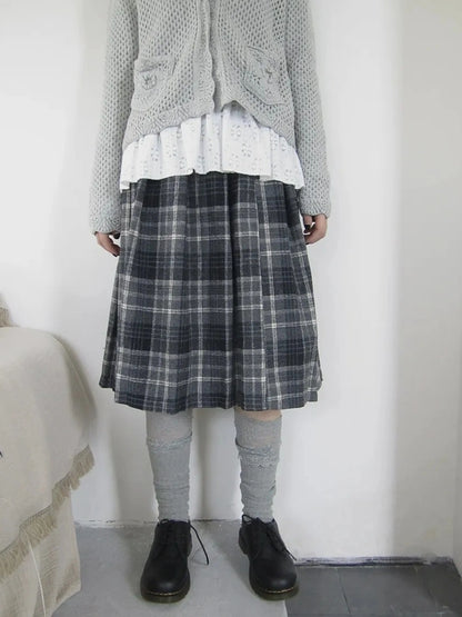 ang project Vintage Checkered Pleated Wool Skirt Skirt