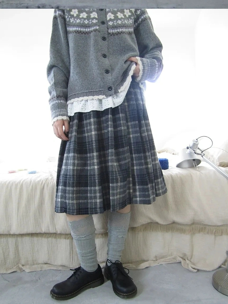 ang project Vintage Checkered Pleated Wool Skirt Skirt