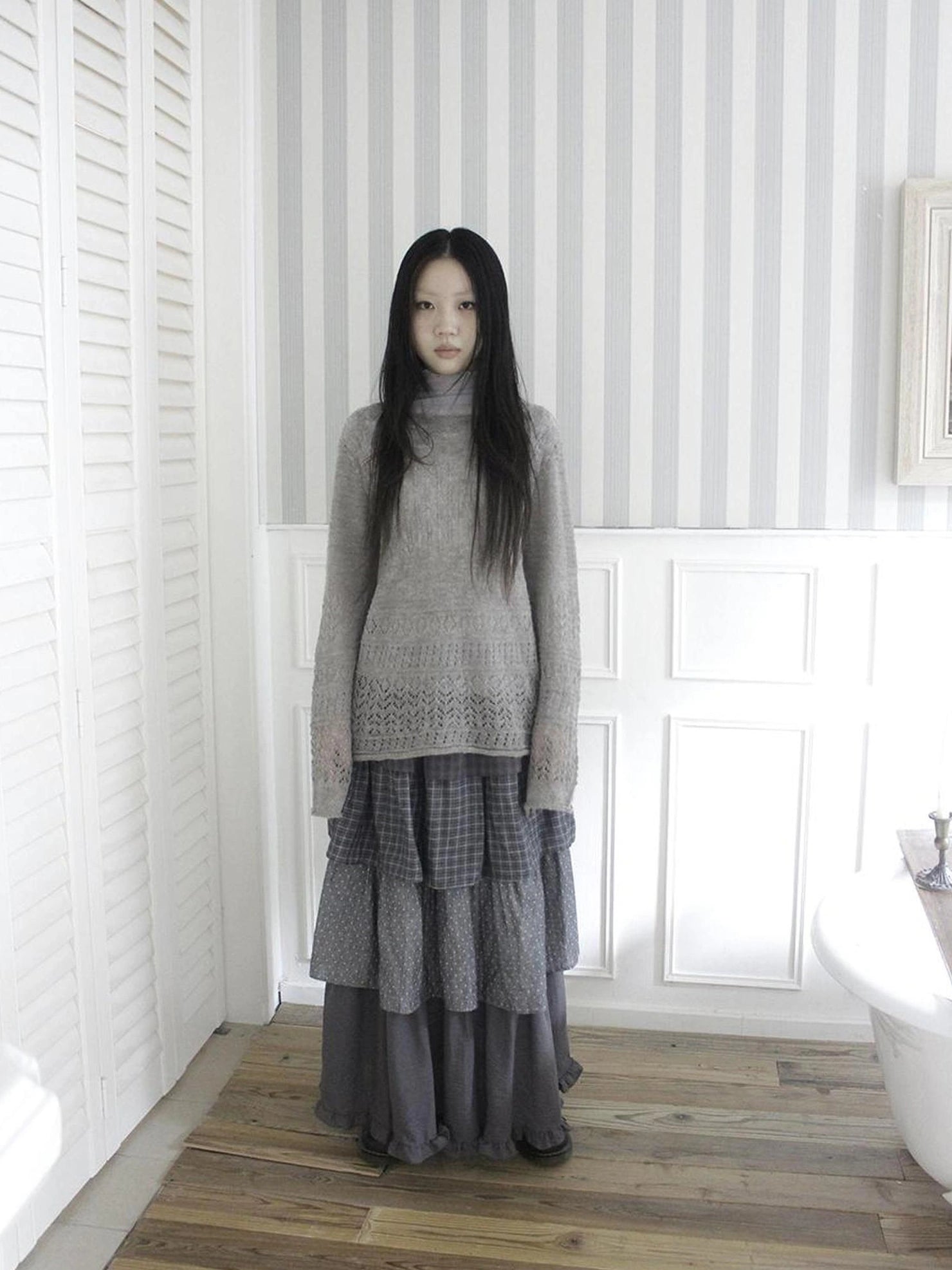 ang project Vintage Checkered Polka Dot Tiered Ruffle Skirt Skirt