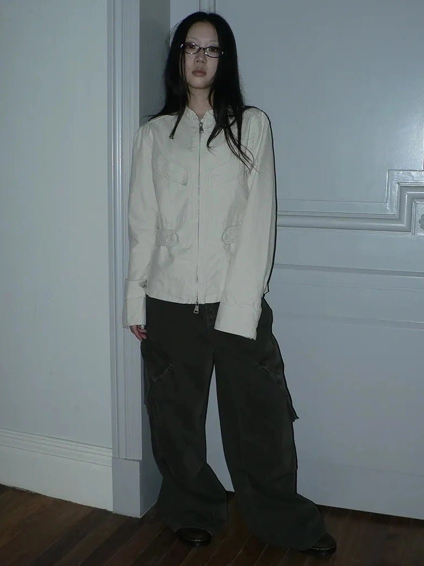 ang project Vintage Collar Dual Zip Utility Jacket Jacket