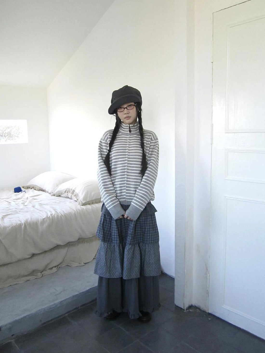 ang project Vintage Color Block Striped Zip Up Knit Sweater Sweater