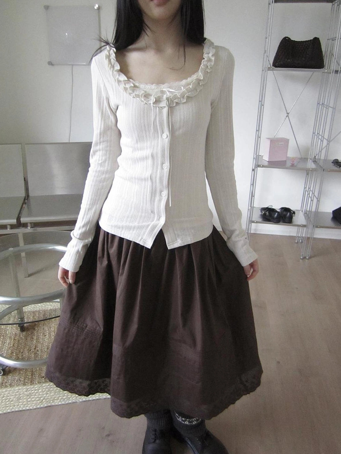 ang project Vintage Color Block Tied Front Top T-shirt