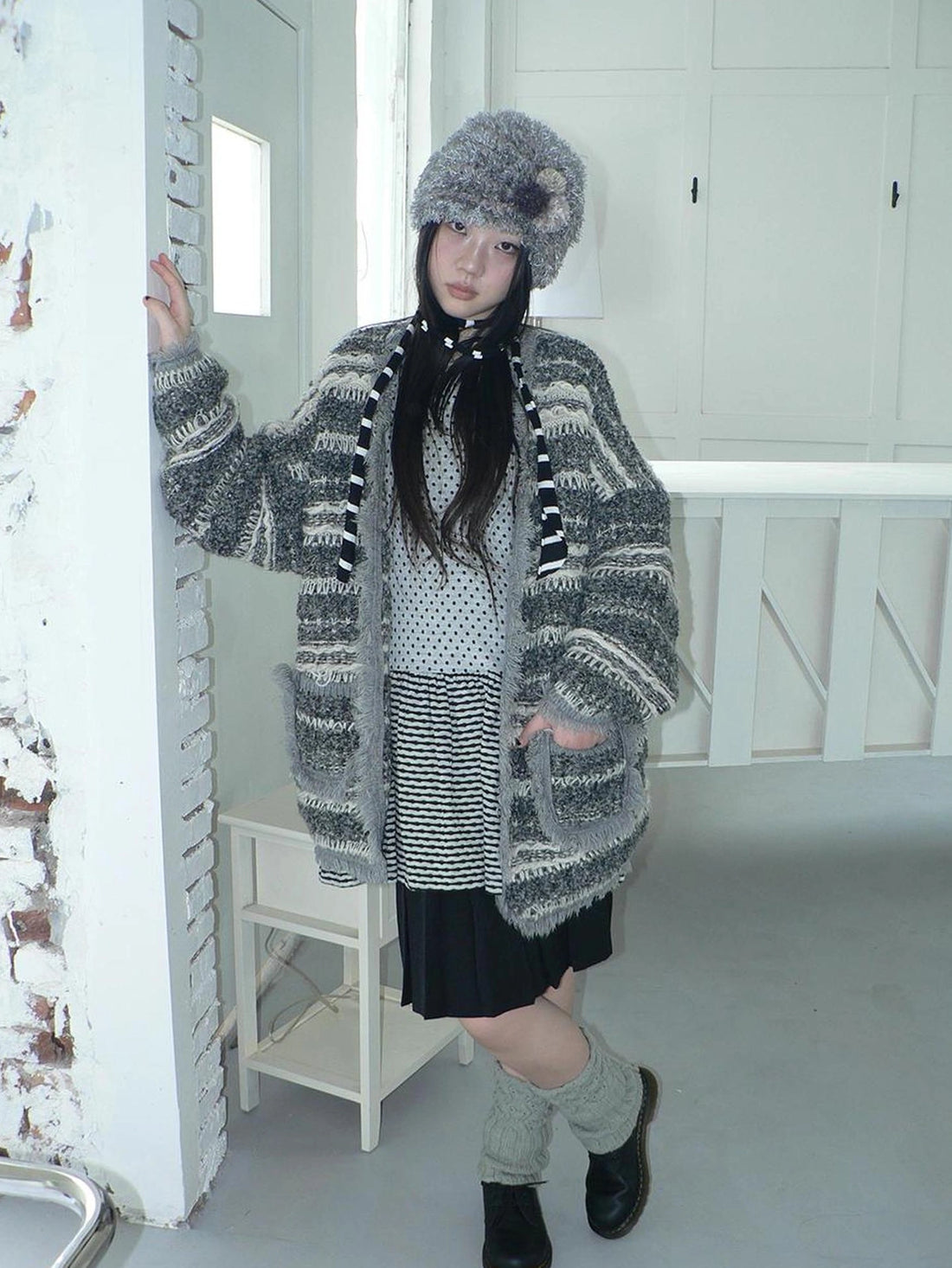 ang project Vintage Colorblock Fringe Striped Knit Cardigan Sweater