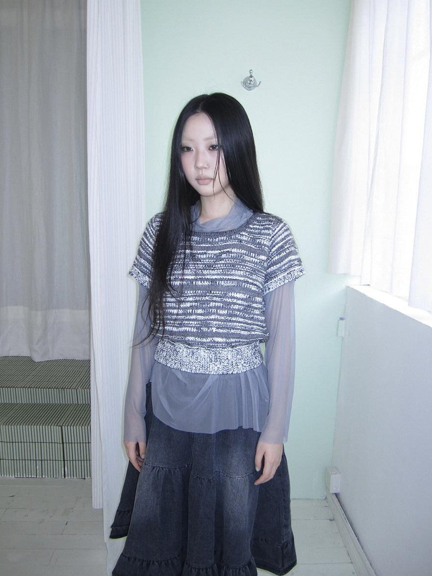 ang project Vintage Contrast Striped Cropped Slim Waist Short Sleeve Women&