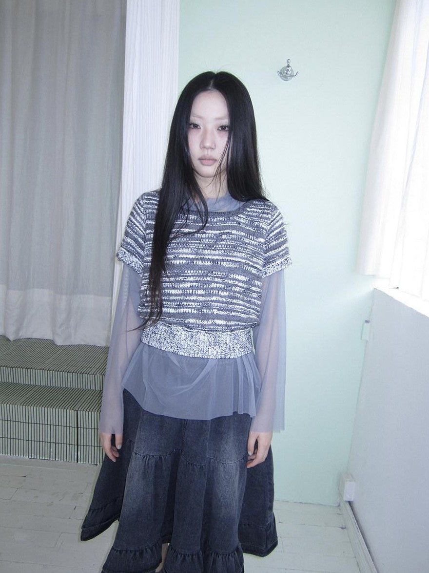 ang project Vintage Contrast Striped Cropped Slim Waist Short Sleeve Women&