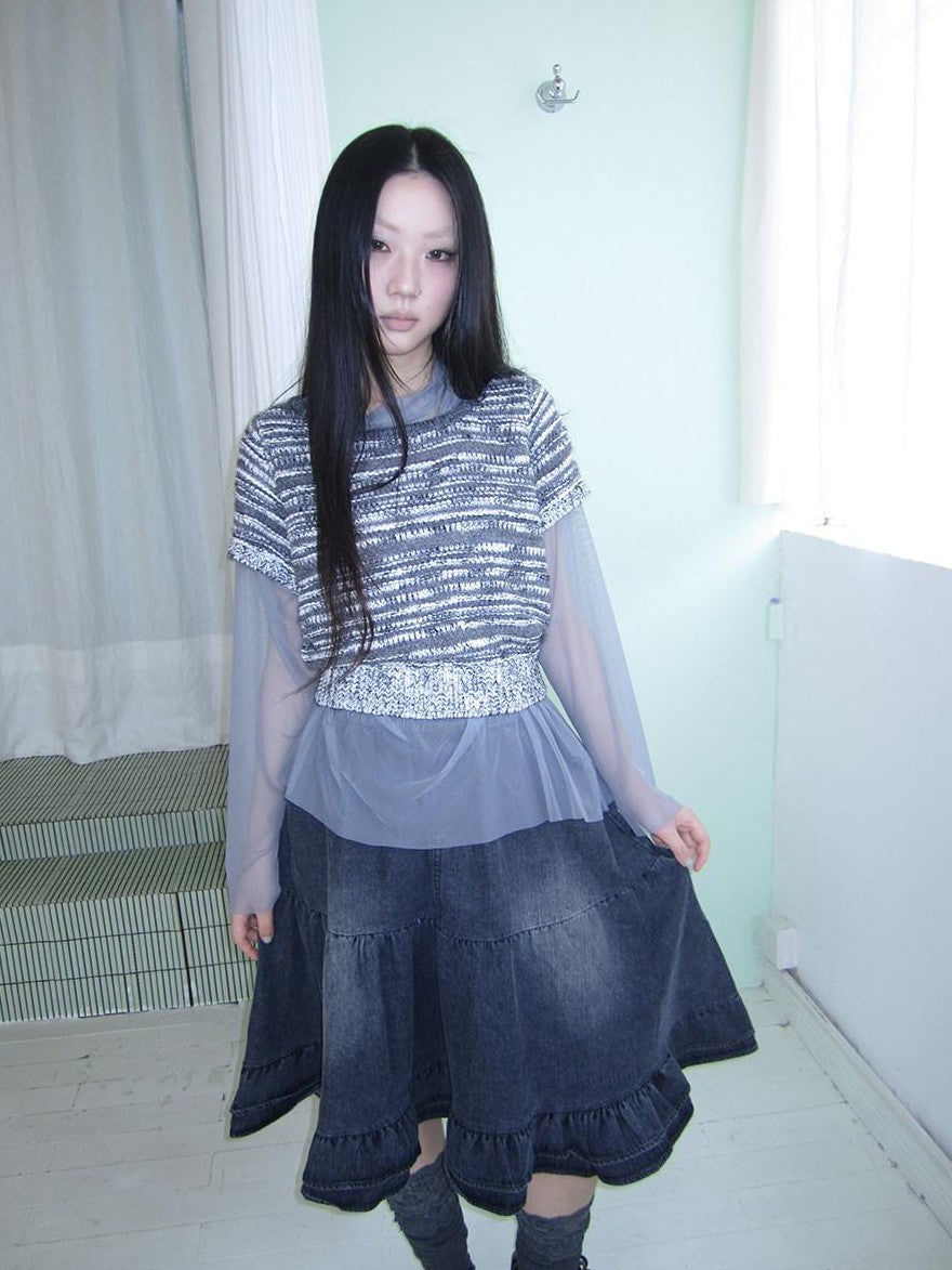 ang project Vintage Contrast Striped Cropped Slim Waist Short Sleeve Women&