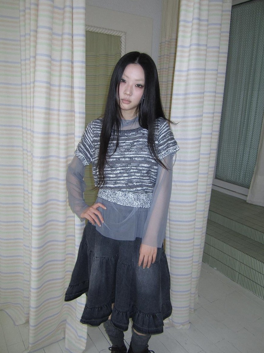 ang project Vintage Contrast Striped Cropped Slim Waist Short Sleeve Women&