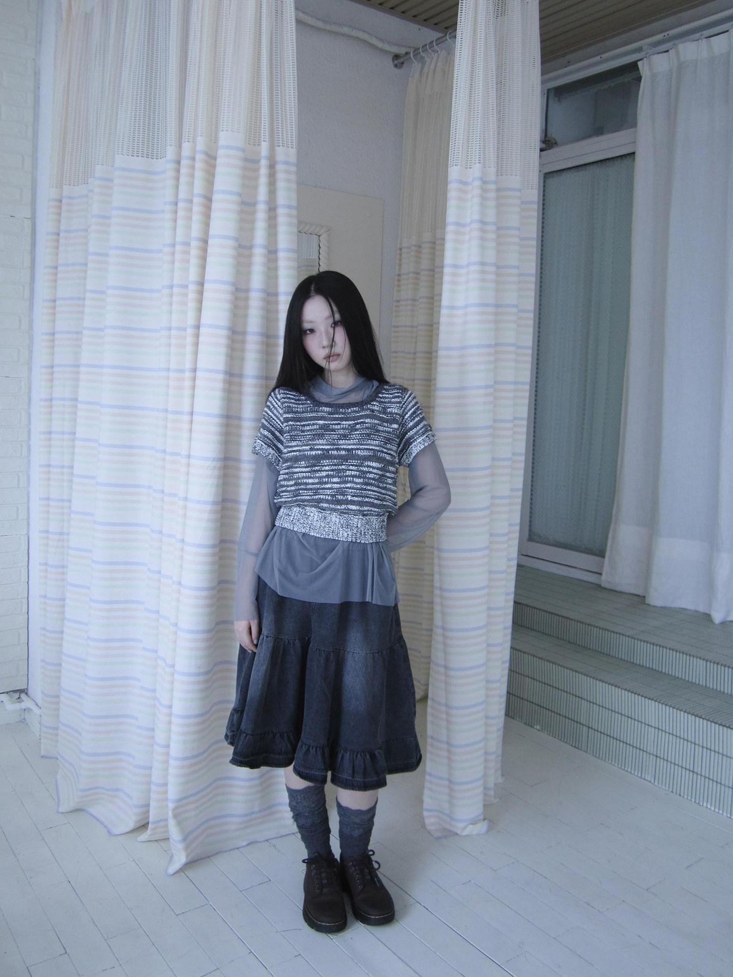 ang project Vintage Contrast Striped Cropped Slim Waist Short Sleeve Women&