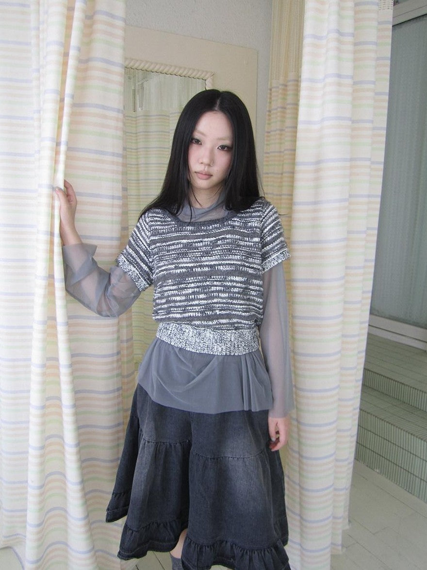 ang project Vintage Contrast Striped Cropped Slim Waist Short Sleeve Women&