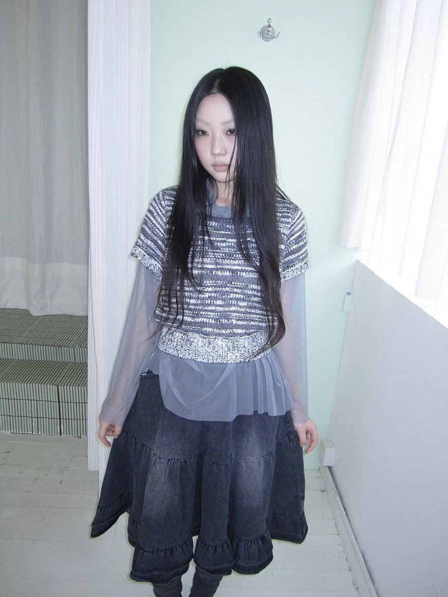 ang project Vintage Contrast Striped Cropped Slim Waist Short Sleeve Women&