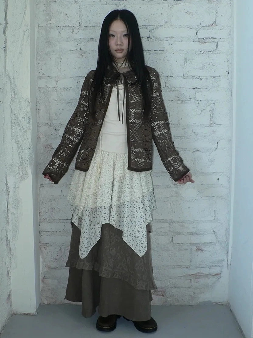 ang project Vintage Crochet Lace Long Sleeve Cardigan Cardigan