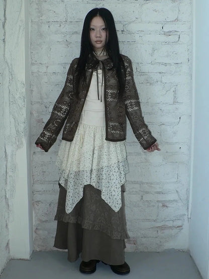 ang project Vintage Crochet Lace Long Sleeve Cardigan Cardigan