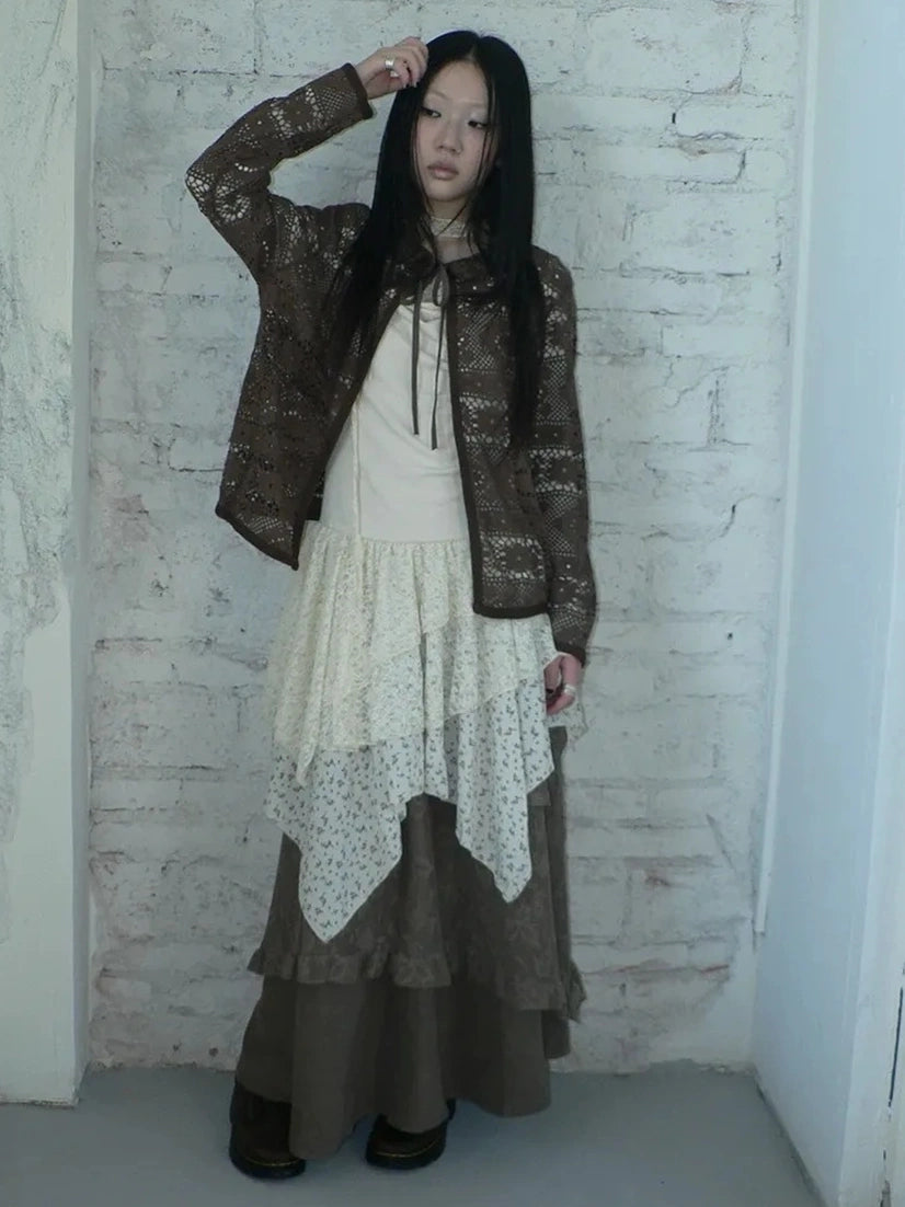 ang project Vintage Crochet Lace Long Sleeve Cardigan Cardigan