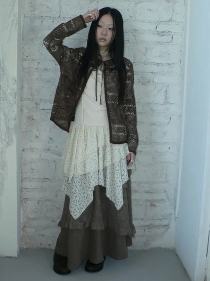 ang project Vintage Crochet Lace Long Sleeve Cardigan Cardigan