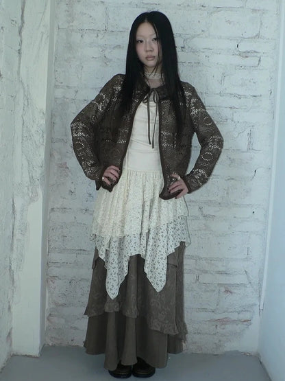 ang project Vintage Crochet Lace Long Sleeve Cardigan Cardigan