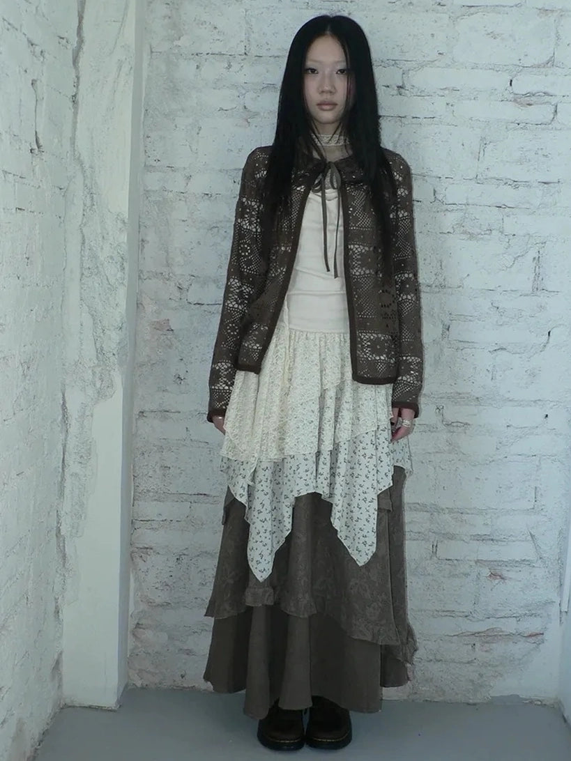 ang project Vintage Crochet Lace Long Sleeve Cardigan Cardigan