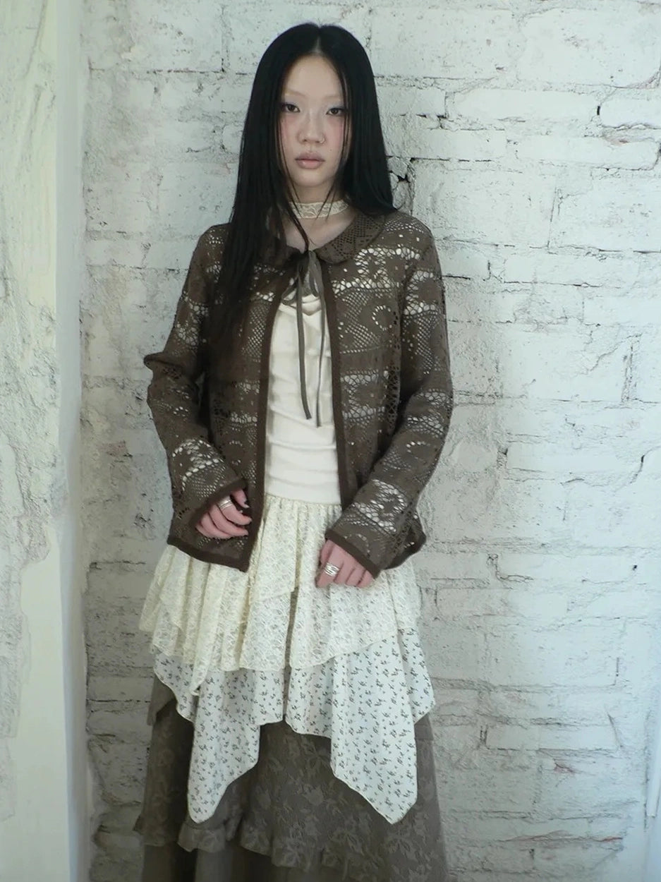 ang project Vintage Crochet Lace Long Sleeve Cardigan Cardigan