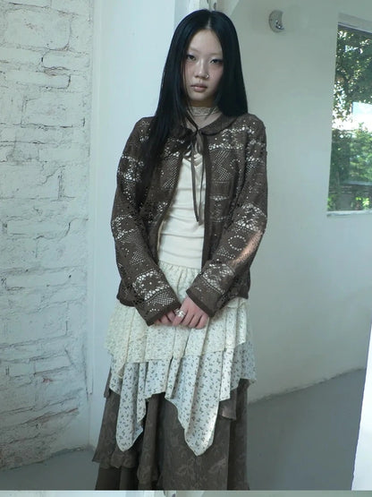 ang project Vintage Crochet Lace Long Sleeve Cardigan Cardigan