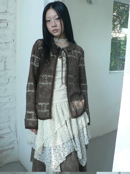 ang project Vintage Crochet Lace Long Sleeve Cardigan Cardigan