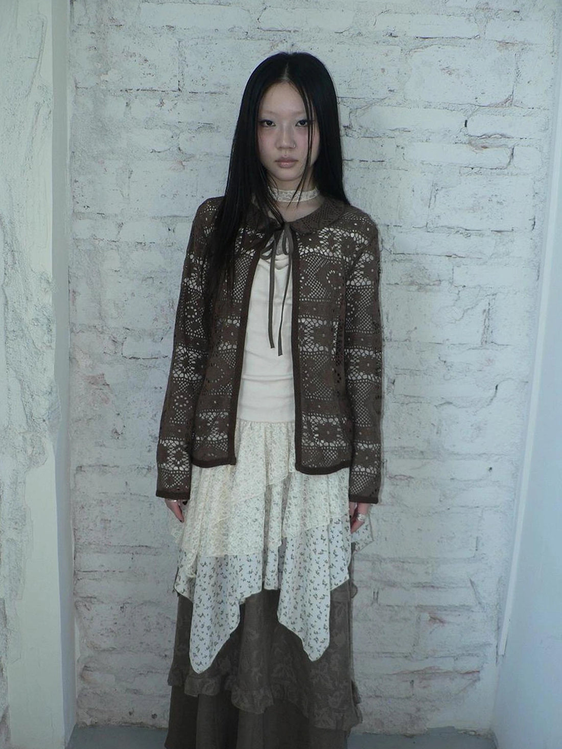 ang project Vintage Crochet Lace Long Sleeve Cardigan Cardigan