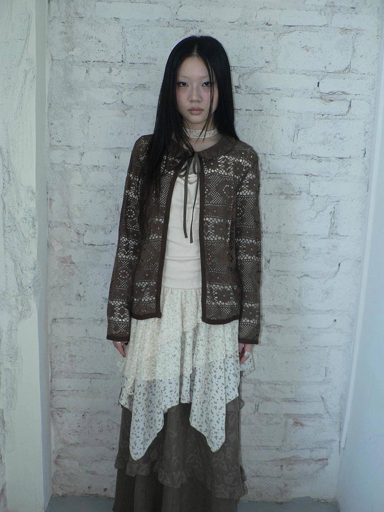 ang project Vintage Crochet Lace Long Sleeve Cardigan Cardigan