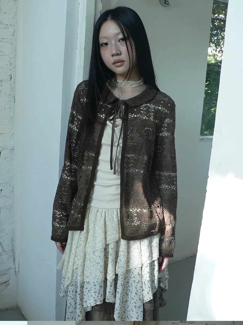 ang project Vintage Crochet Lace Long Sleeve Cardigan Cardigan