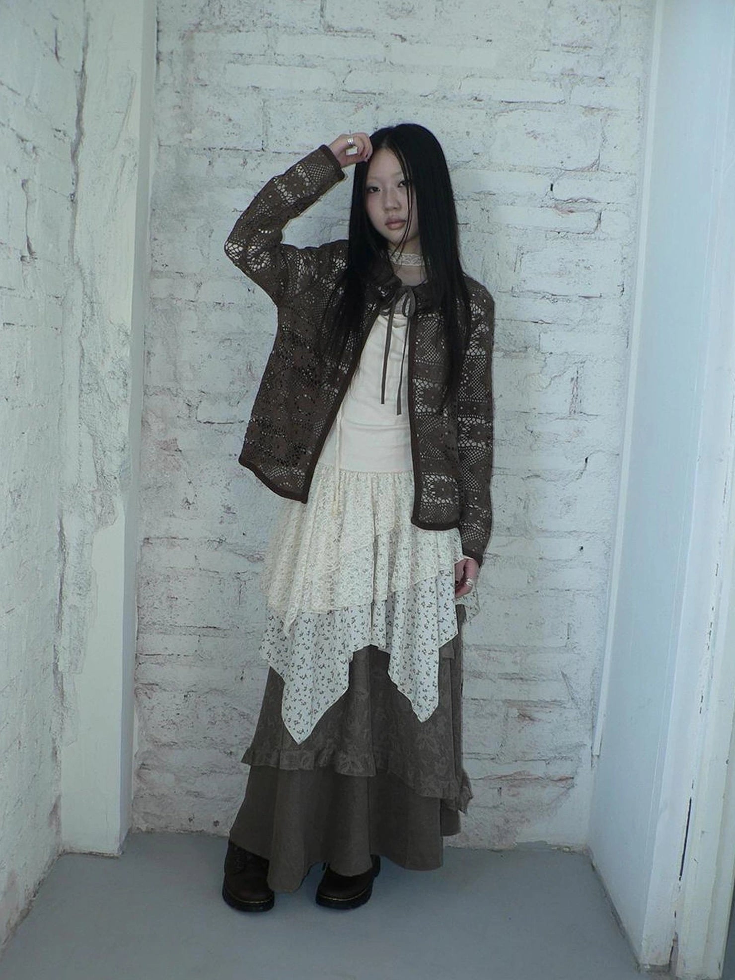 ang project Vintage Crochet Lace Long Sleeve Cardigan Cardigan