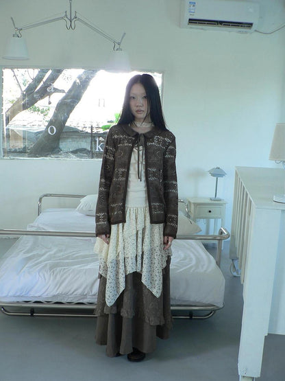 ang project Vintage Crochet Lace Long Sleeve Cardigan Cardigan