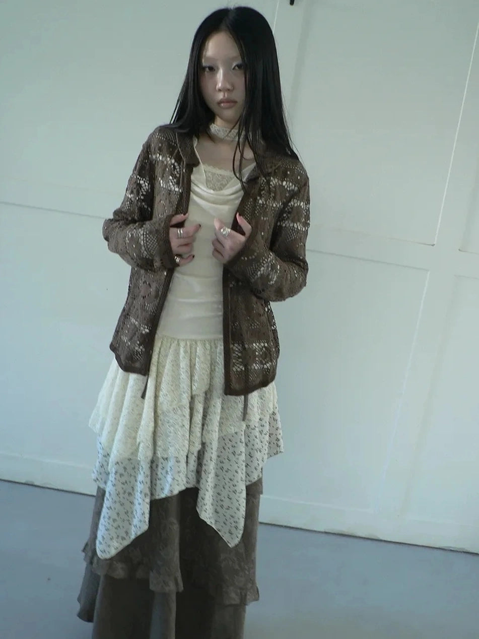 ang project Vintage Crochet Lace Long Sleeve Cardigan Cardigan