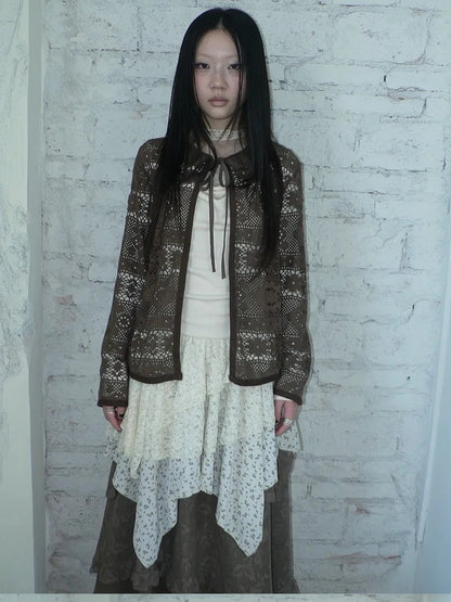 ang project Vintage Crochet Lace Long Sleeve Cardigan Cardigan