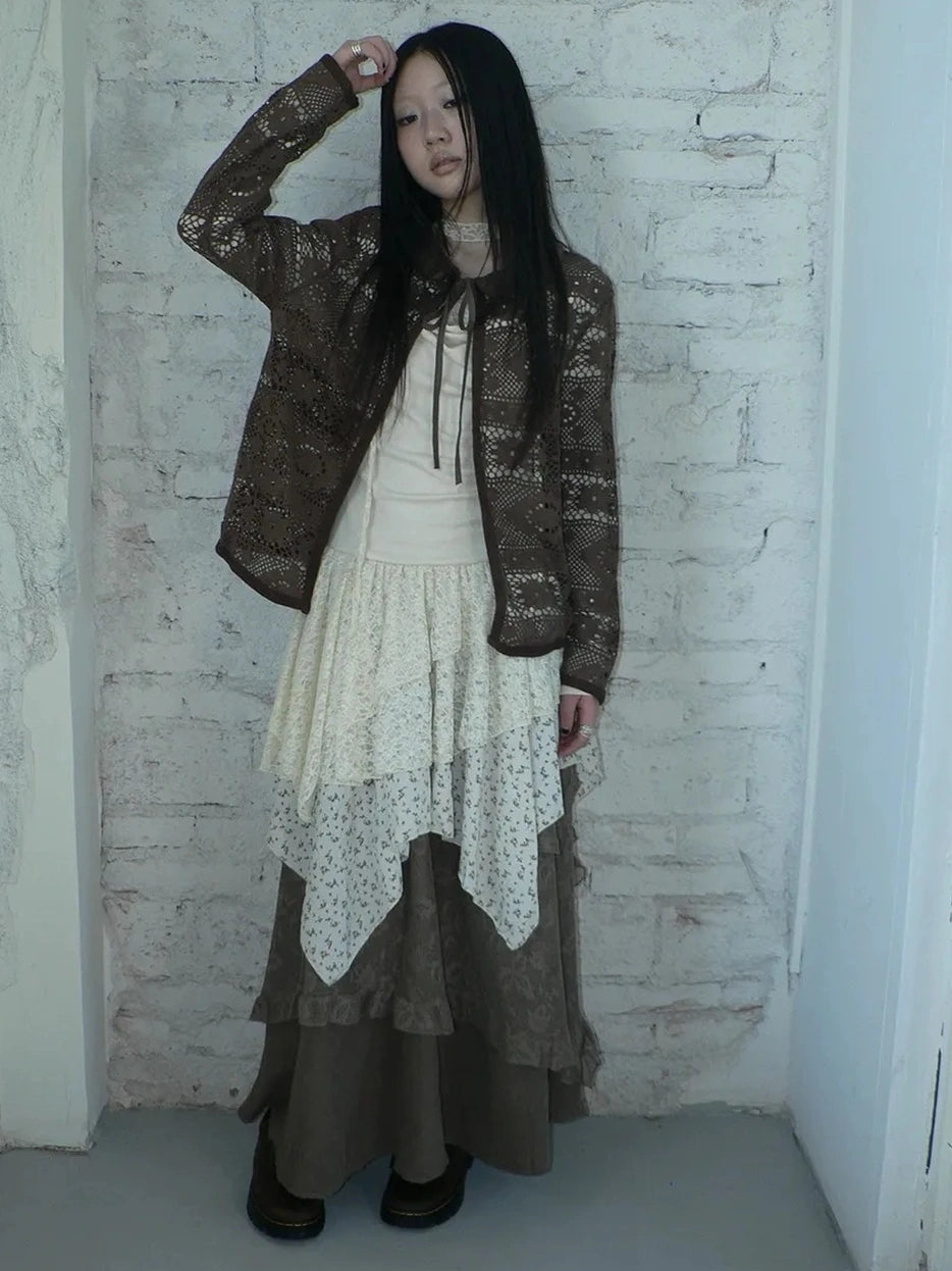 ang project Vintage Crochet Lace Long Sleeve Cardigan Cardigan