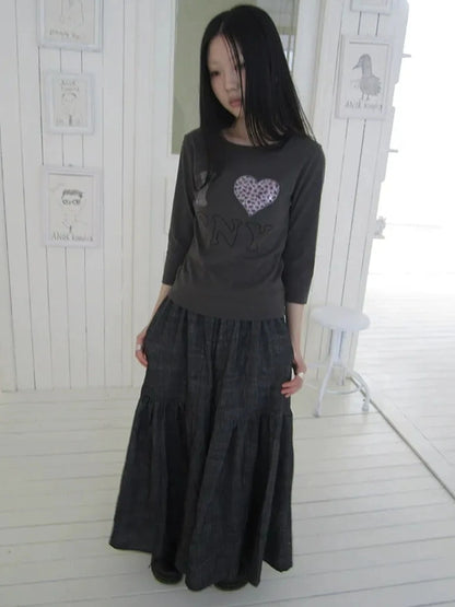 ang project Vintage Crystal Heart Print Tee T-shirt