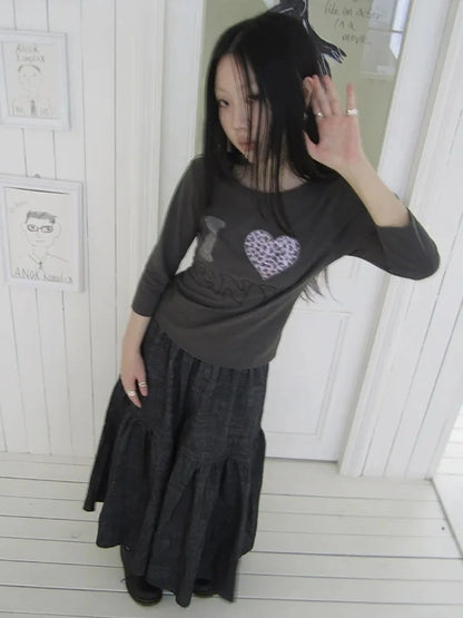 ang project Vintage Crystal Heart Print Tee T-shirt