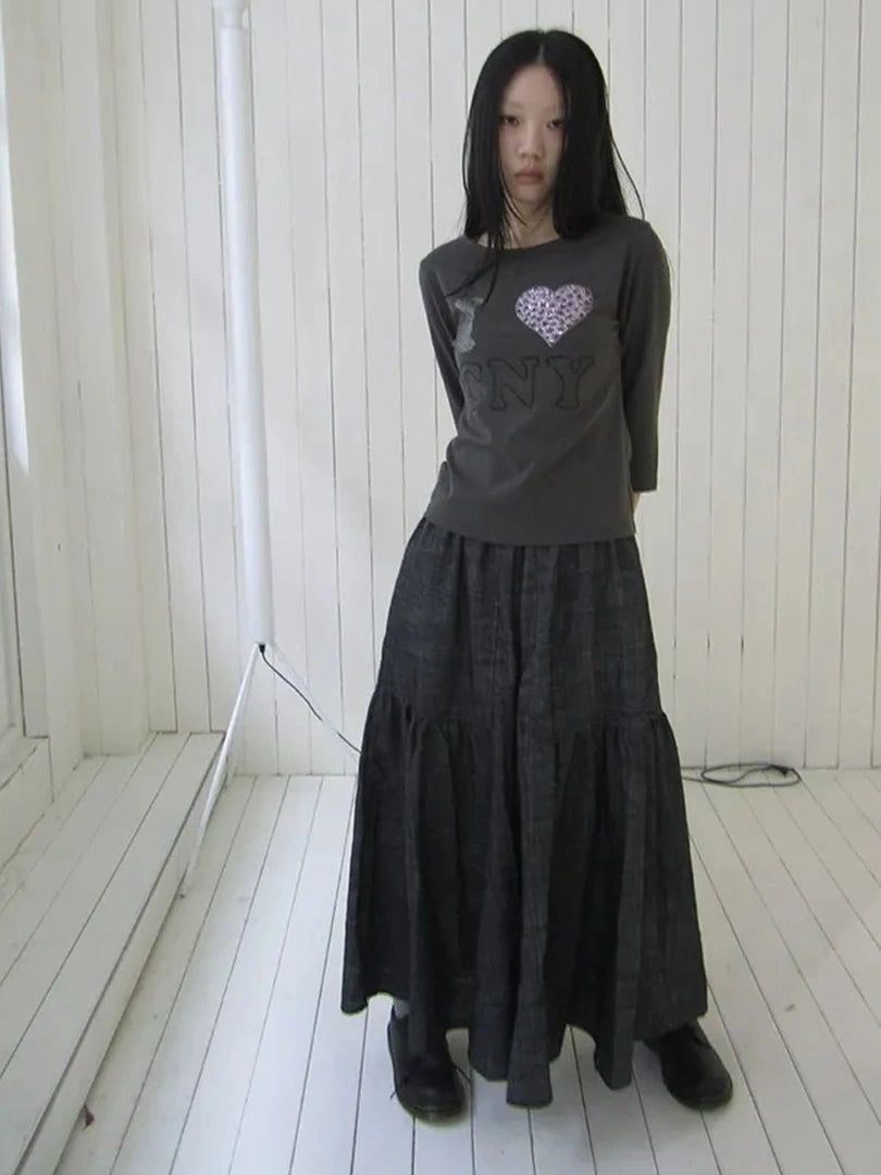 ang project Vintage Crystal Heart Print Tee T-shirt