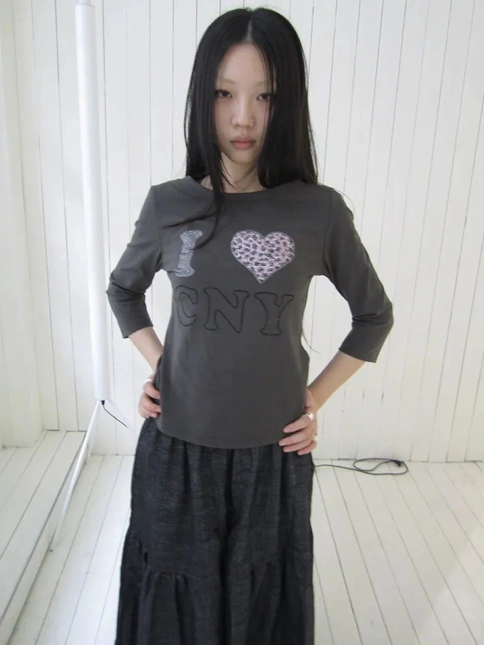 ang project Vintage Crystal Heart Print Tee T-shirt