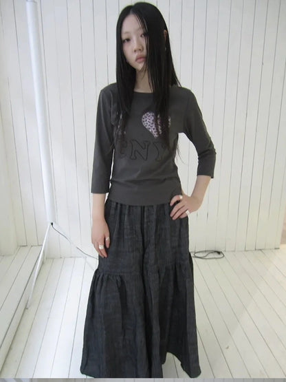 ang project Vintage Crystal Heart Print Tee T-shirt