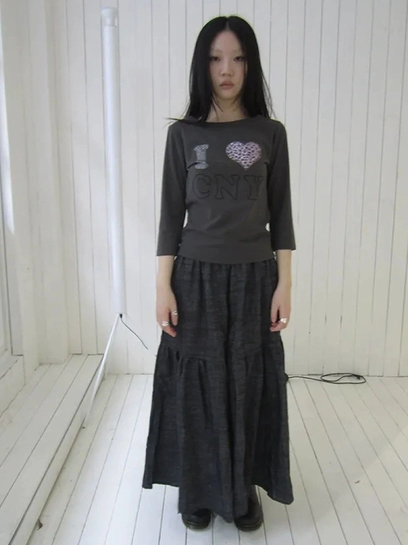 ang project Vintage Crystal Heart Print Tee T-shirt