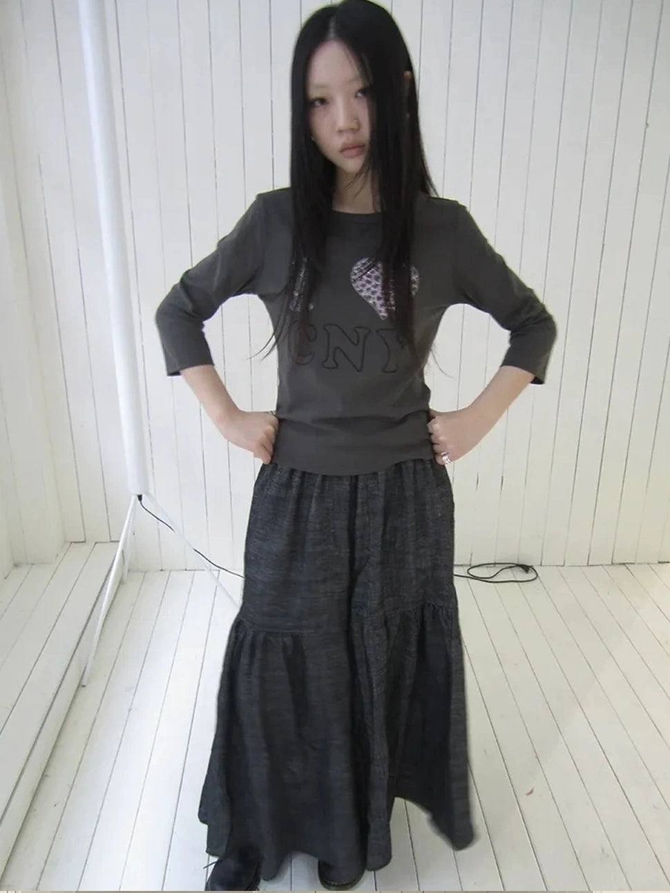 ang project Vintage Crystal Heart Print Tee T-shirt