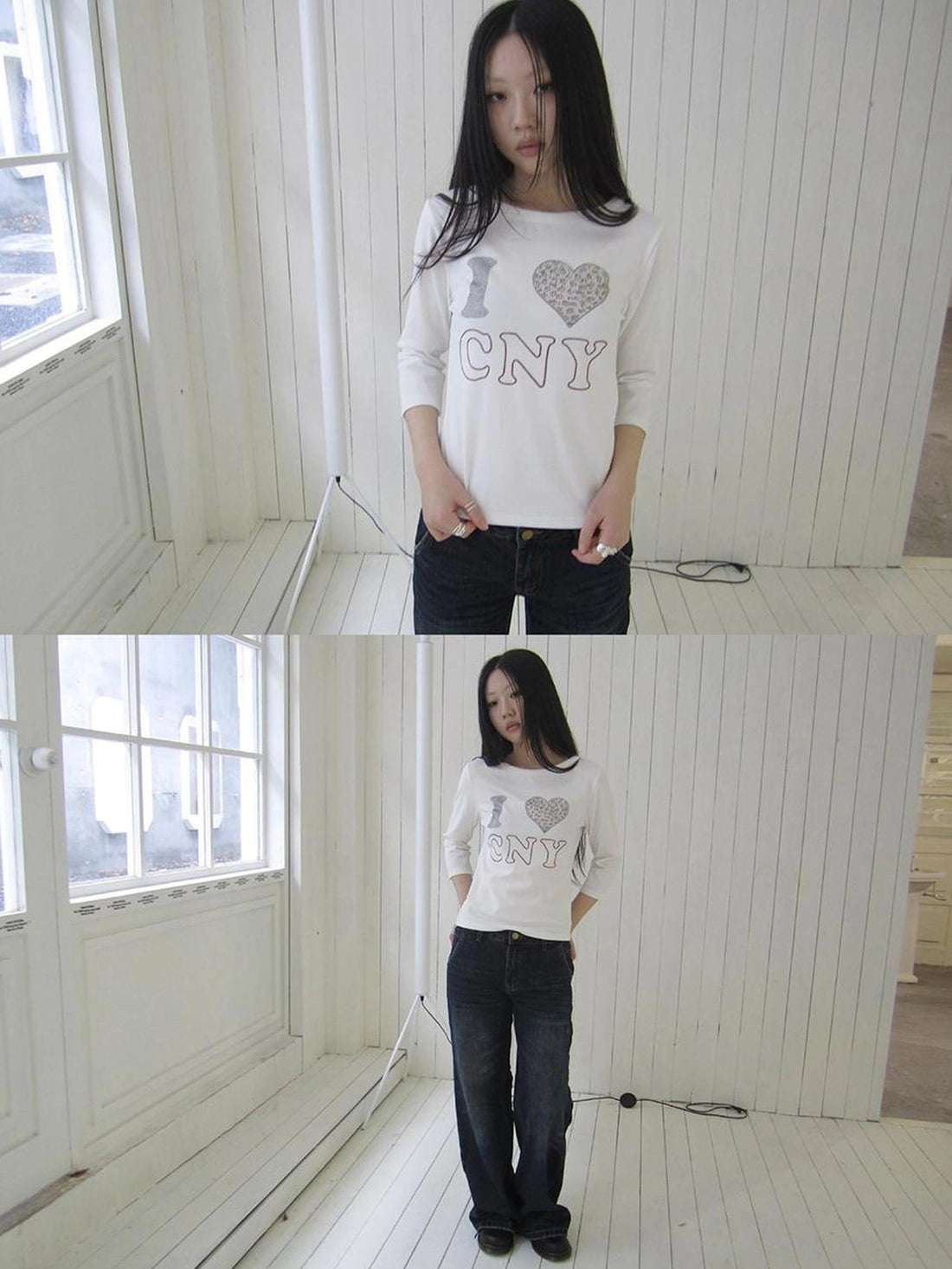 ang project Vintage Crystal Heart Print Tee T-shirt