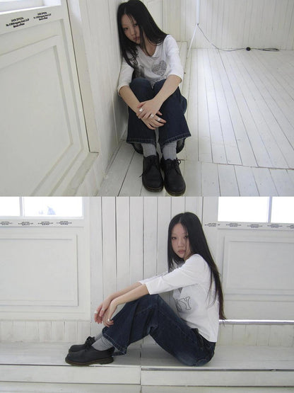 ang project Vintage Crystal Heart Print Tee T-shirt