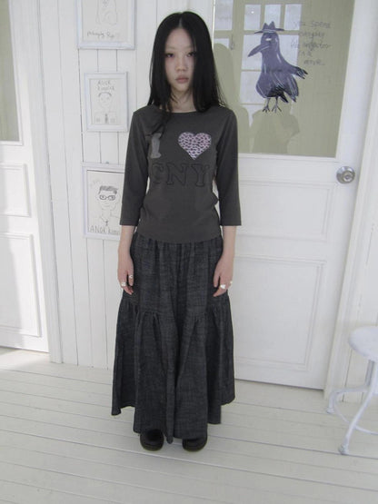 ang project Vintage Crystal Heart Print Tee T-shirt